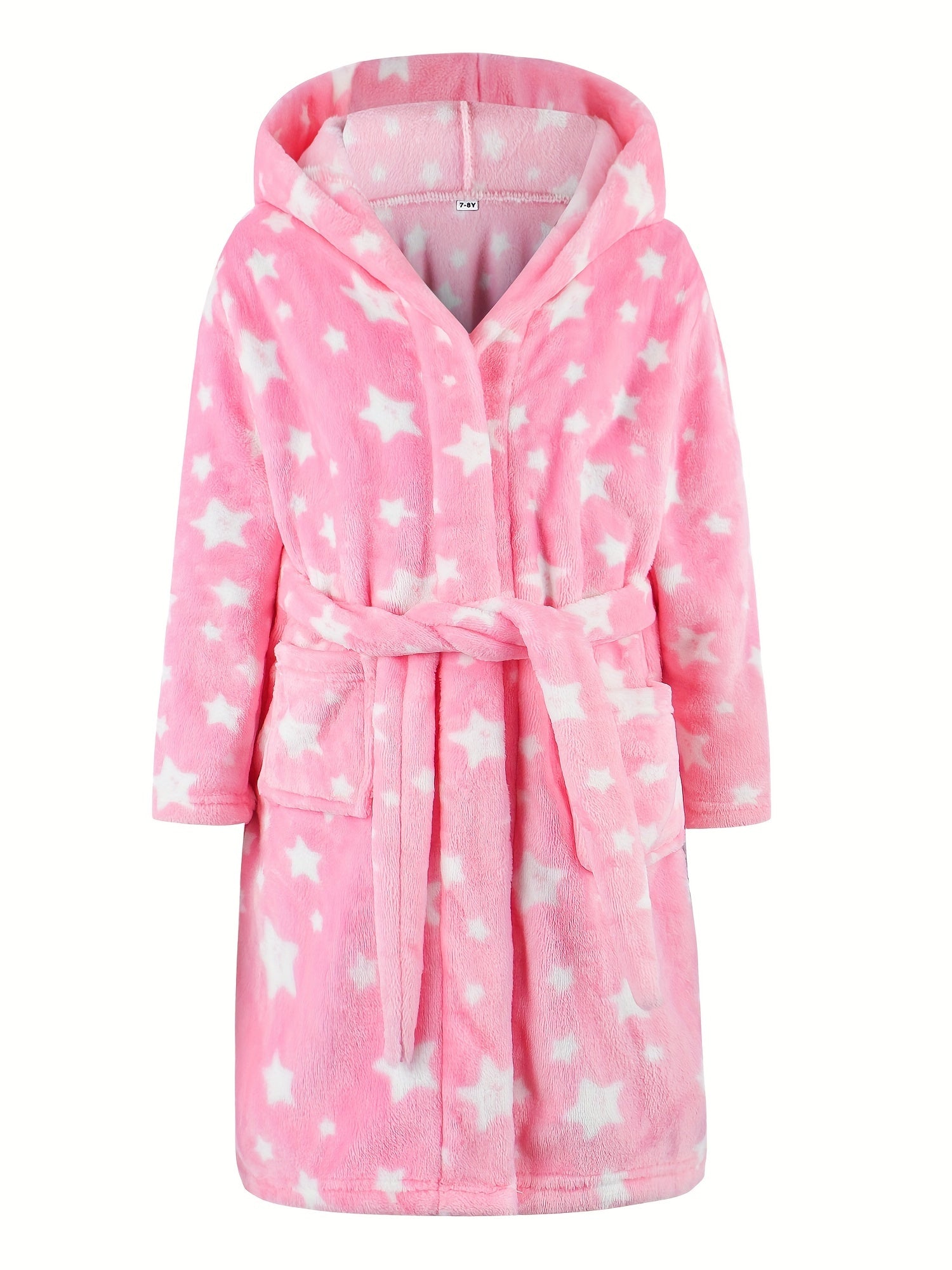 Girls Star Print Hooded Bathrobe Flannel Loungewear Kids Pajamas