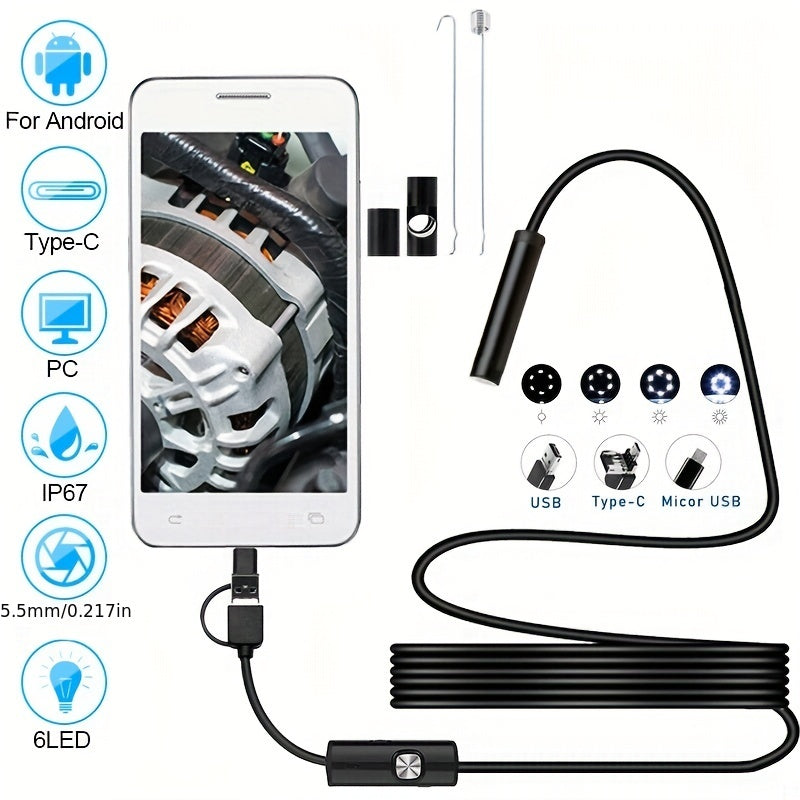 3-in-1 Type C USB Inspection Camera Industrial Endoscope Waterproof Tube Camera