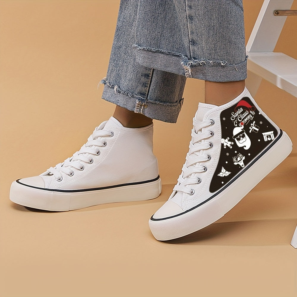 Christmas Cartoon Print High Top Canvas Sneakers