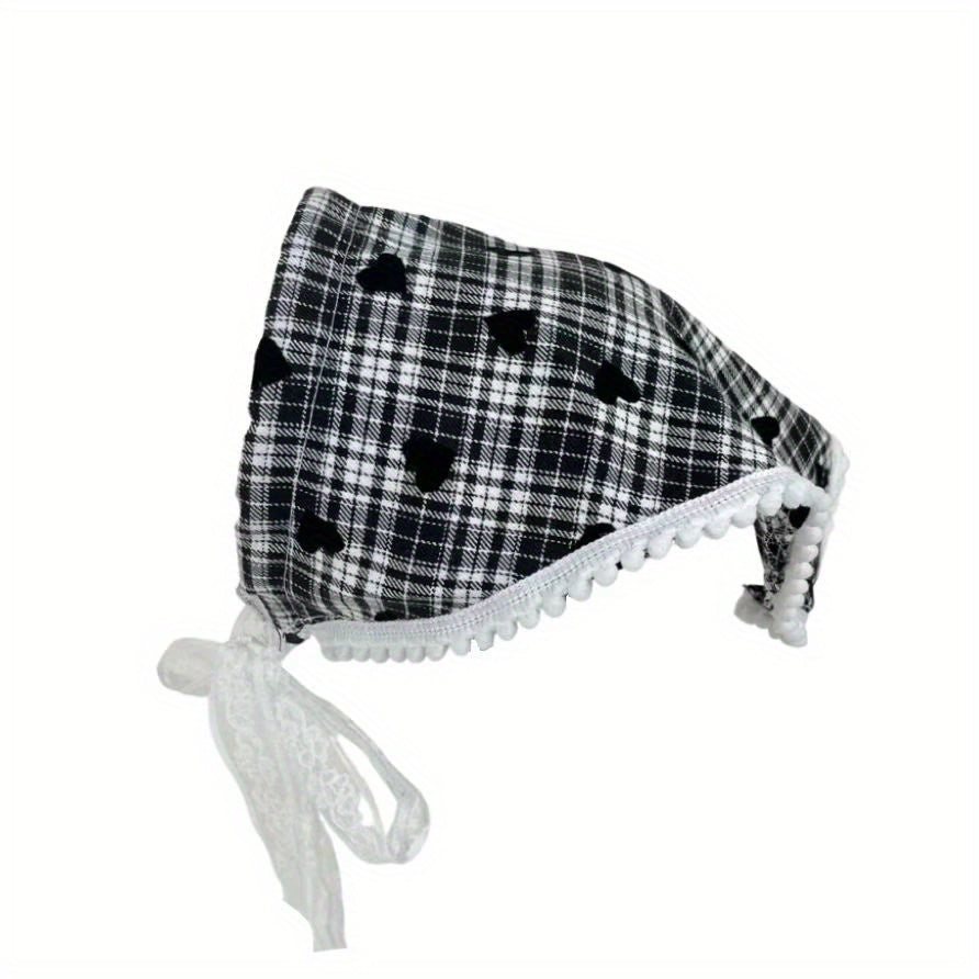 Vintage Lace Up Triangle Scarf Plaid Pattern British Style Headband
