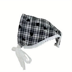 Vintage Lace Up Triangle Scarf Plaid Pattern British Style Headband