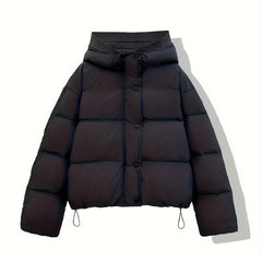 Women's Solid Puffer Jacket w/ Hood for Winter Sports