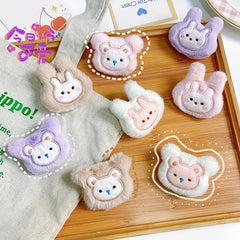 2pcs Cartoon Rabbit Bear Plush Brooches Bag Decoration DIY Clothing