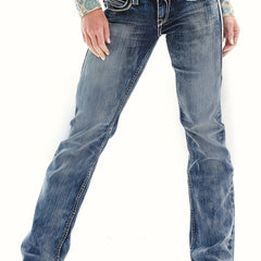 Loose Fit Straight Jeans Slash Pockets Casual Denim Pants