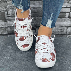 Cartoon Rugby Pattern Women's Flat Shoes Lightweight Soft And Comfortable