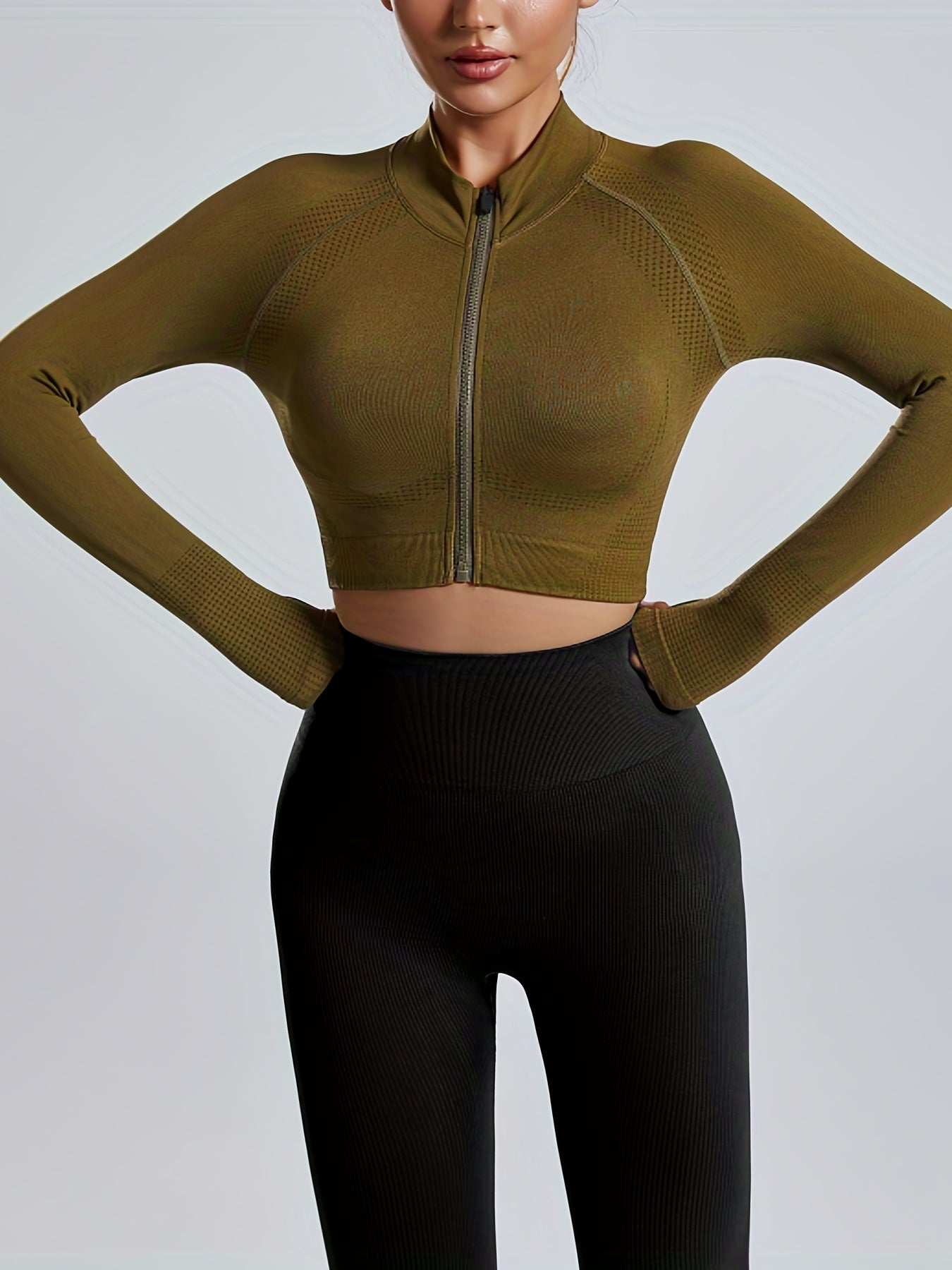 Mock Neck Full Zip Trail Running Jacket Yoga Crop Top