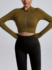 Mock Neck Full Zip Trail Running Jacket Yoga Crop Top