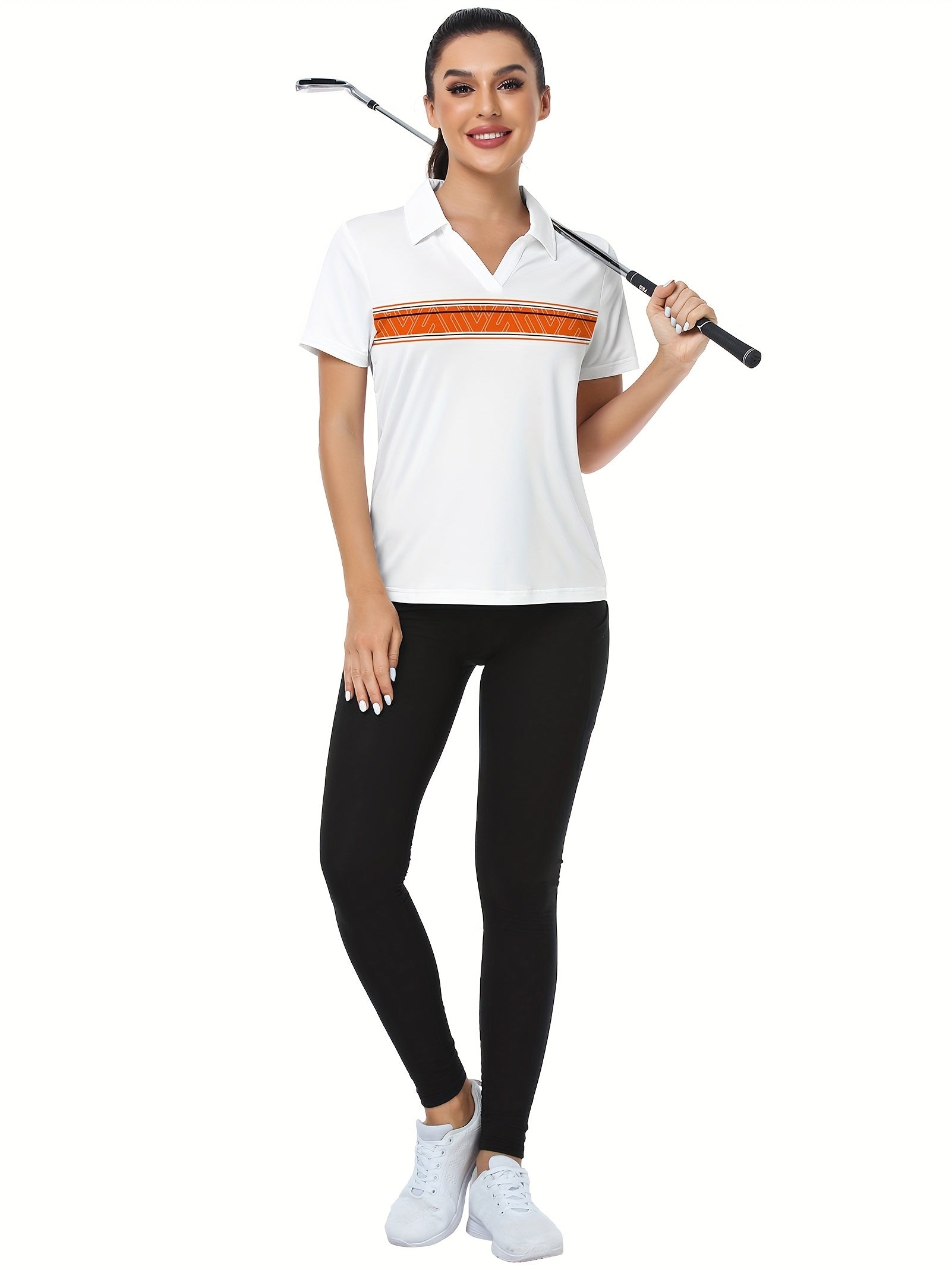 Women's Golf Polo Shirt Moisture Wicking V Neck Tennis Top