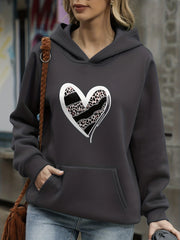 Heart Print Kangaroo Pocket Hoodie Long Sleeve Hoodies