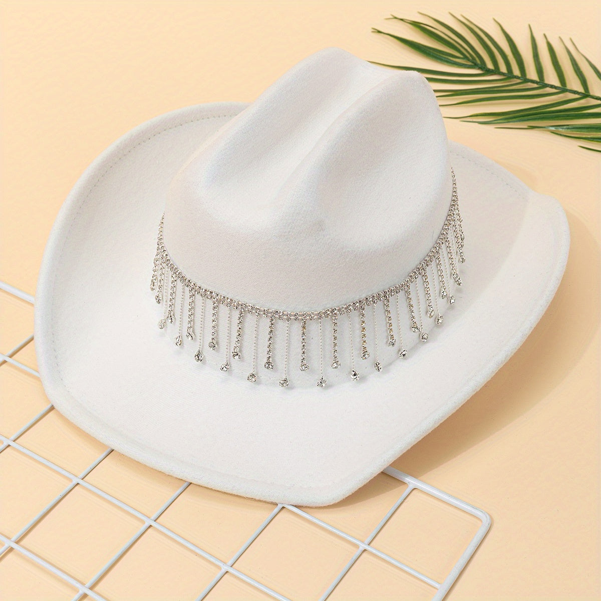Cowboy Jazz Hat Rhinestone Chain Tassel Decor Fedora Cap