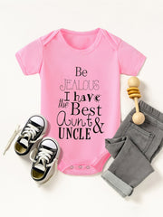 Aunt & Uncle Print Short Sleeve Onesie Casual Romper