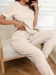Short Sleeve Top & Pants Lounge Set Women's Loungewear