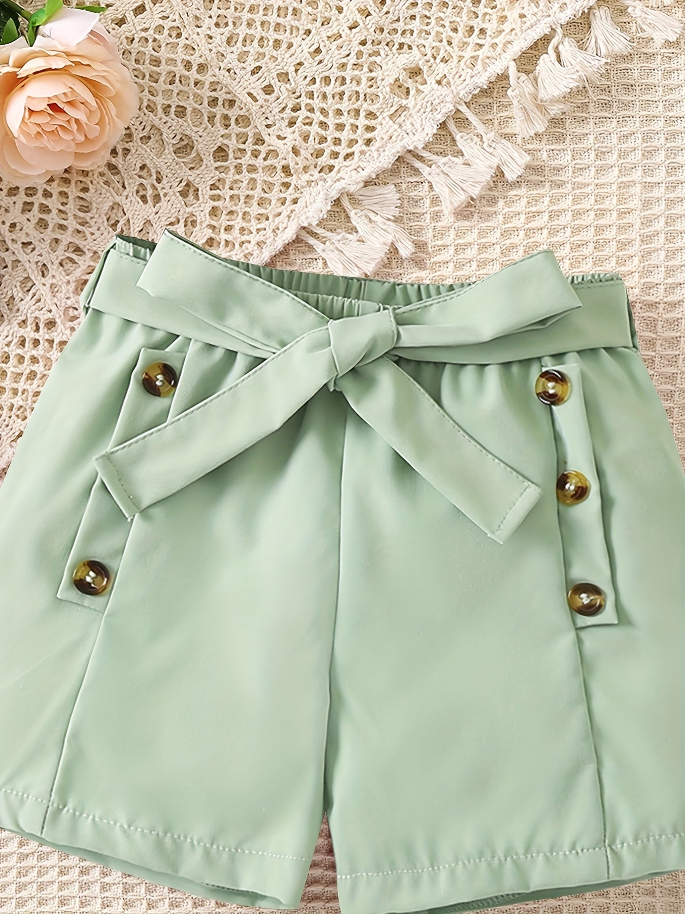 Toddler Girls Beach Shorts Bow Knot Front Button Casual Pants