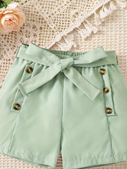Toddler Girls Beach Shorts Bow Knot Front Button Casual Pants