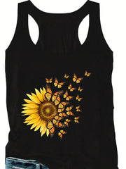 Sunflower & Butterfly Print Tank