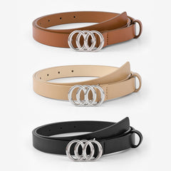 3pcs Round Buckle Classic PU Leather Belt Girls Casual Jeans Dress