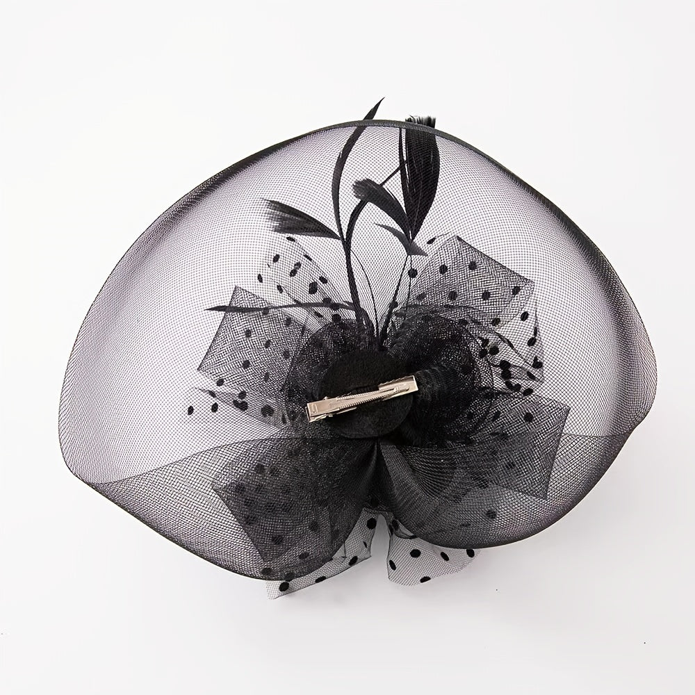 Ladies Retro Prom Veil Headdress Top Hat Feather Headband Hair Clip Dual Use