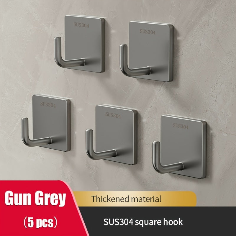 5pcs Stainless Steel Adhesive Hooks 304 Strong Load-bearing Non-Punching