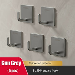 5pcs Stainless Steel Adhesive Hooks 304 Strong Load-bearing Non-Punching