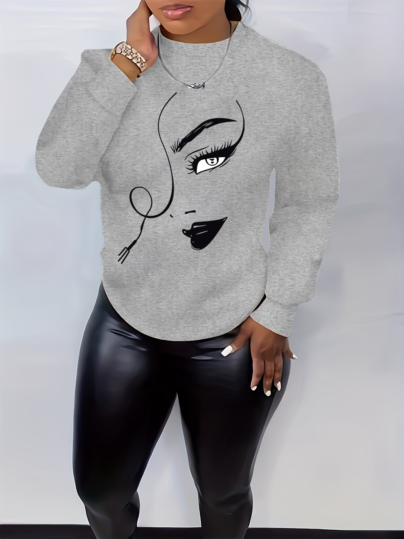 Graphic Print Pullover Sweatshirt for Women