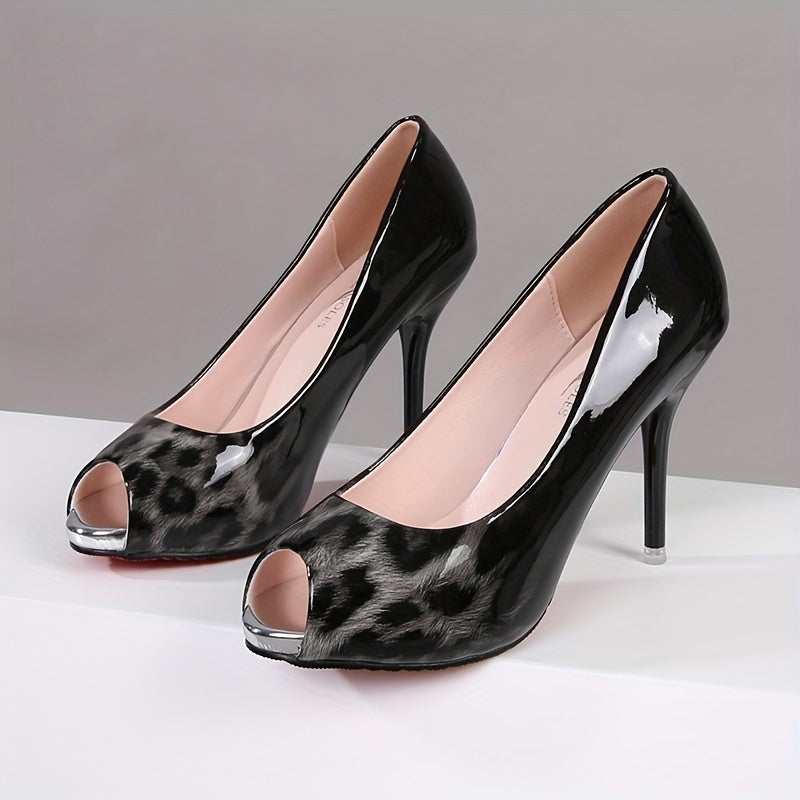 Leopard Print Stiletto Heels Open Toe Dress Shoes