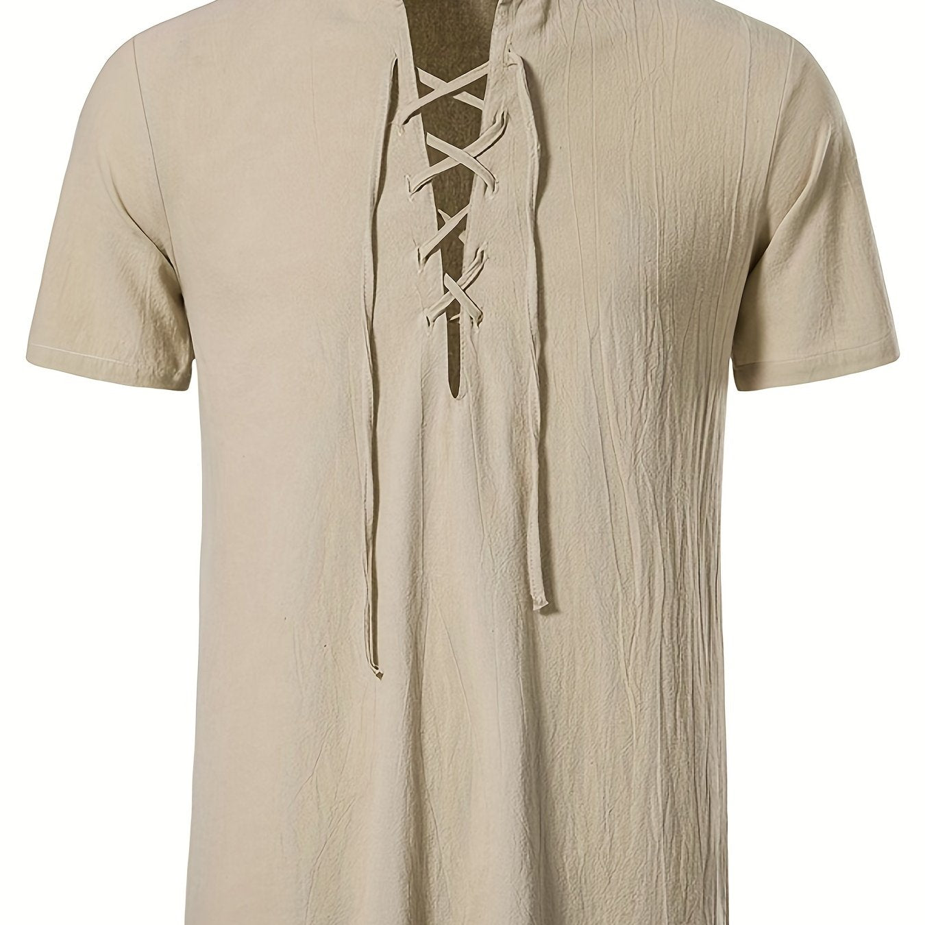 Casual Lace Up Short Sleeve Men's Shirt
