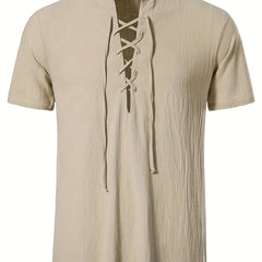 Casual Lace Up Short Sleeve Men's Shirt