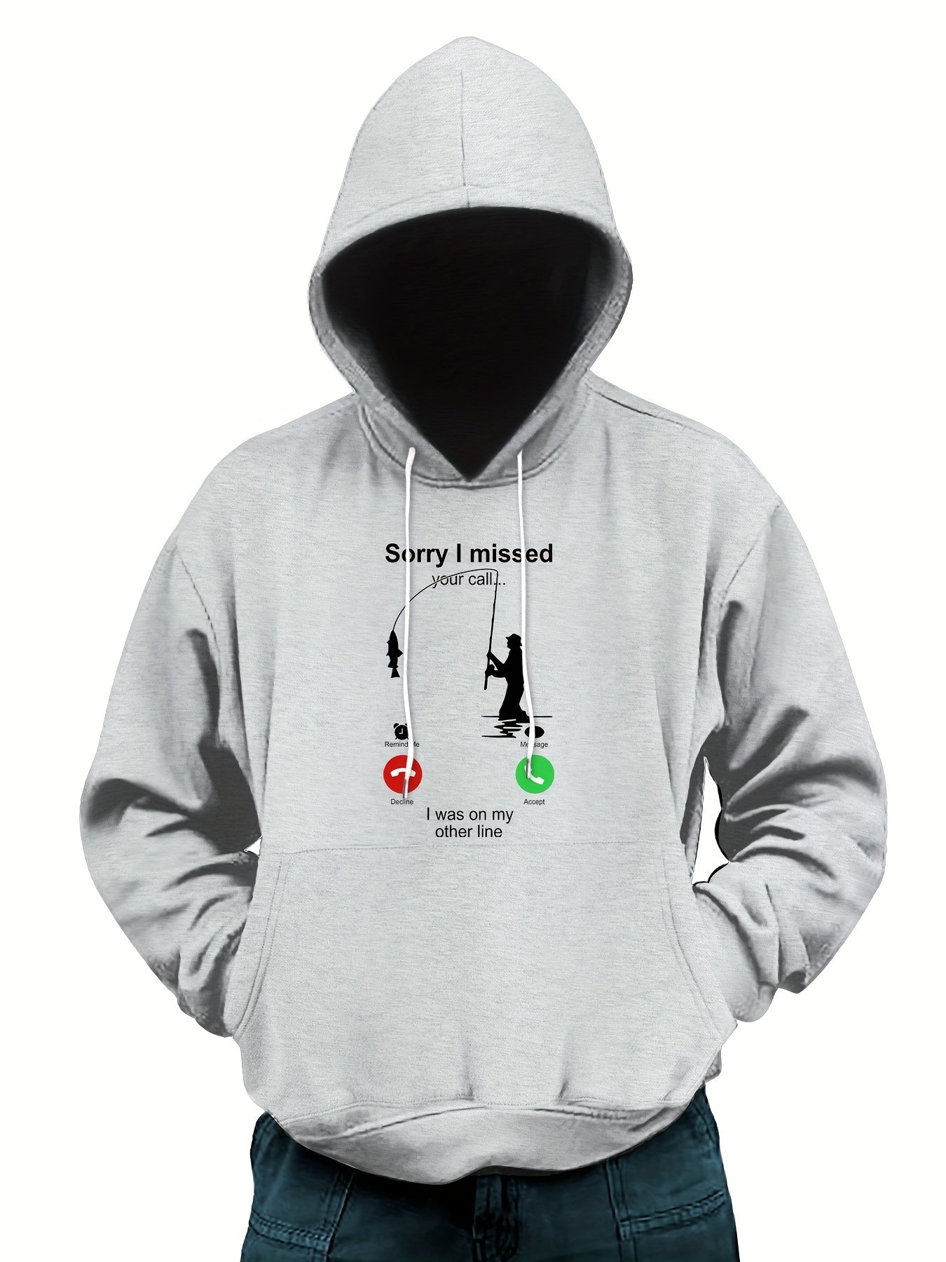 Men's Fishing Print Hoodie Stretch Hooded Sweatshirt Pullover Top