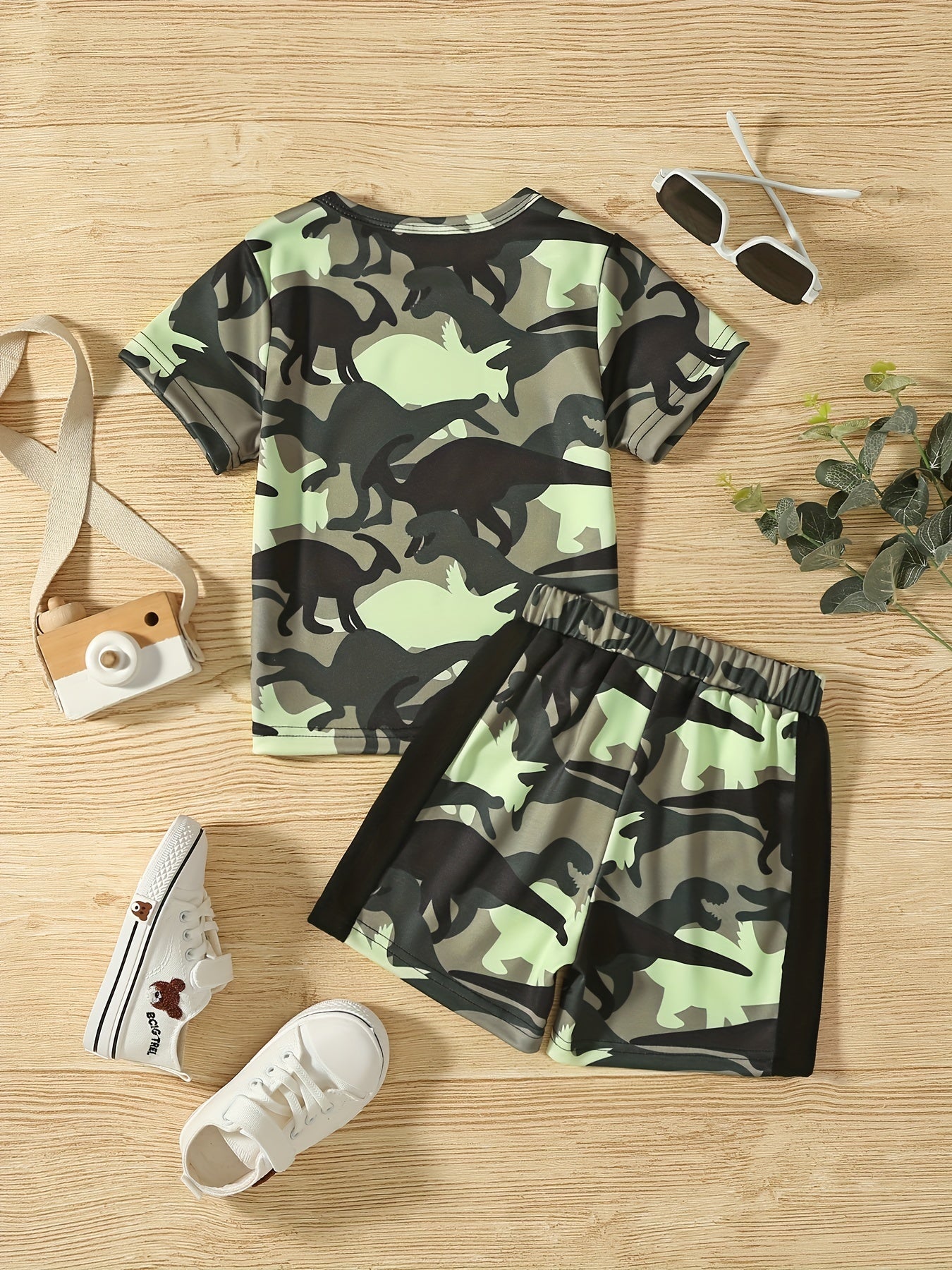 Boys Camo Dino Outfit Shorts & T shirt Crew Neck Casual Summer Clothes