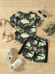 Boys Camo Dino Outfit Shorts & T shirt Crew Neck Casual Summer Clothes