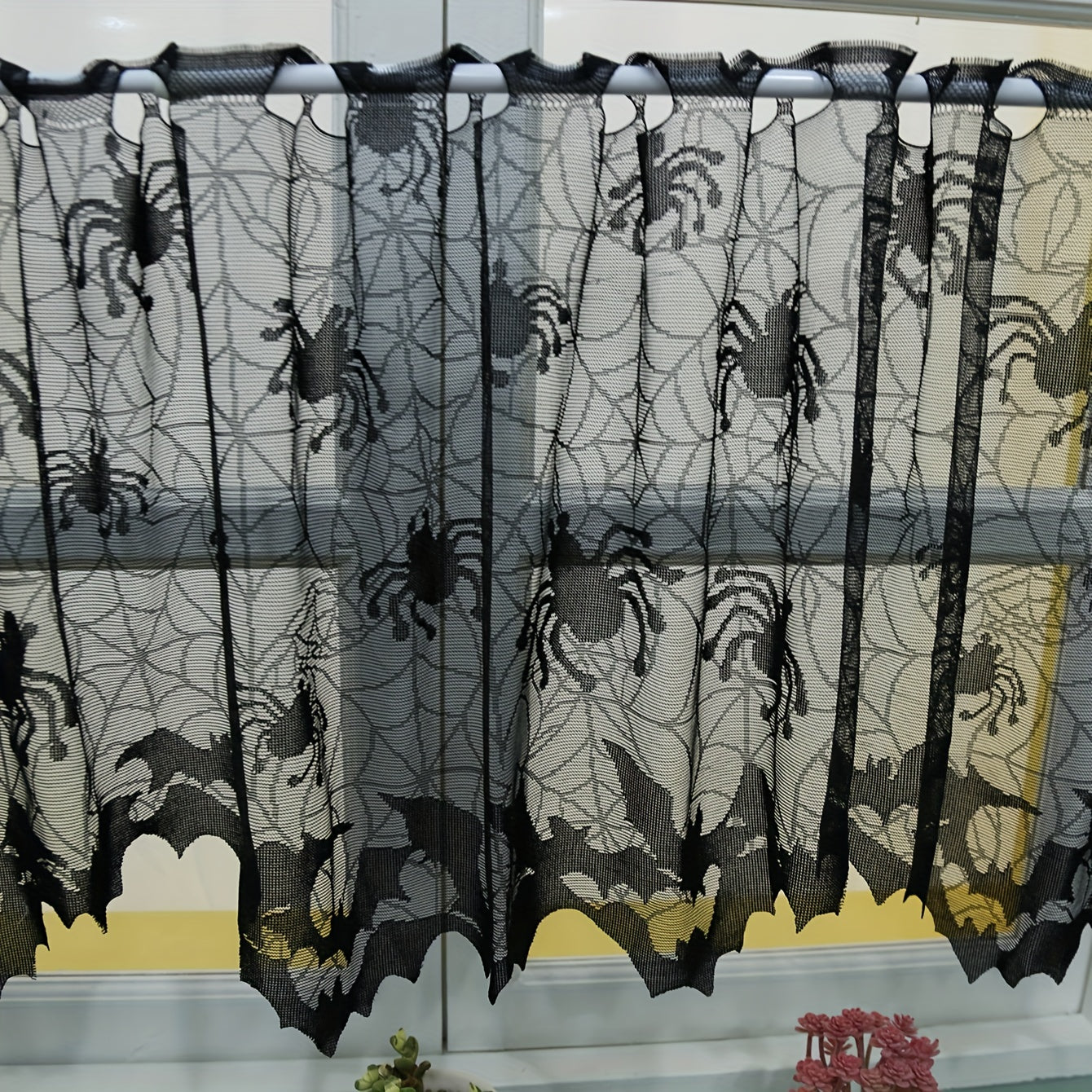 Lace Spider Cafe Curtain Halloween Tiers Short Curtain for Home Decor