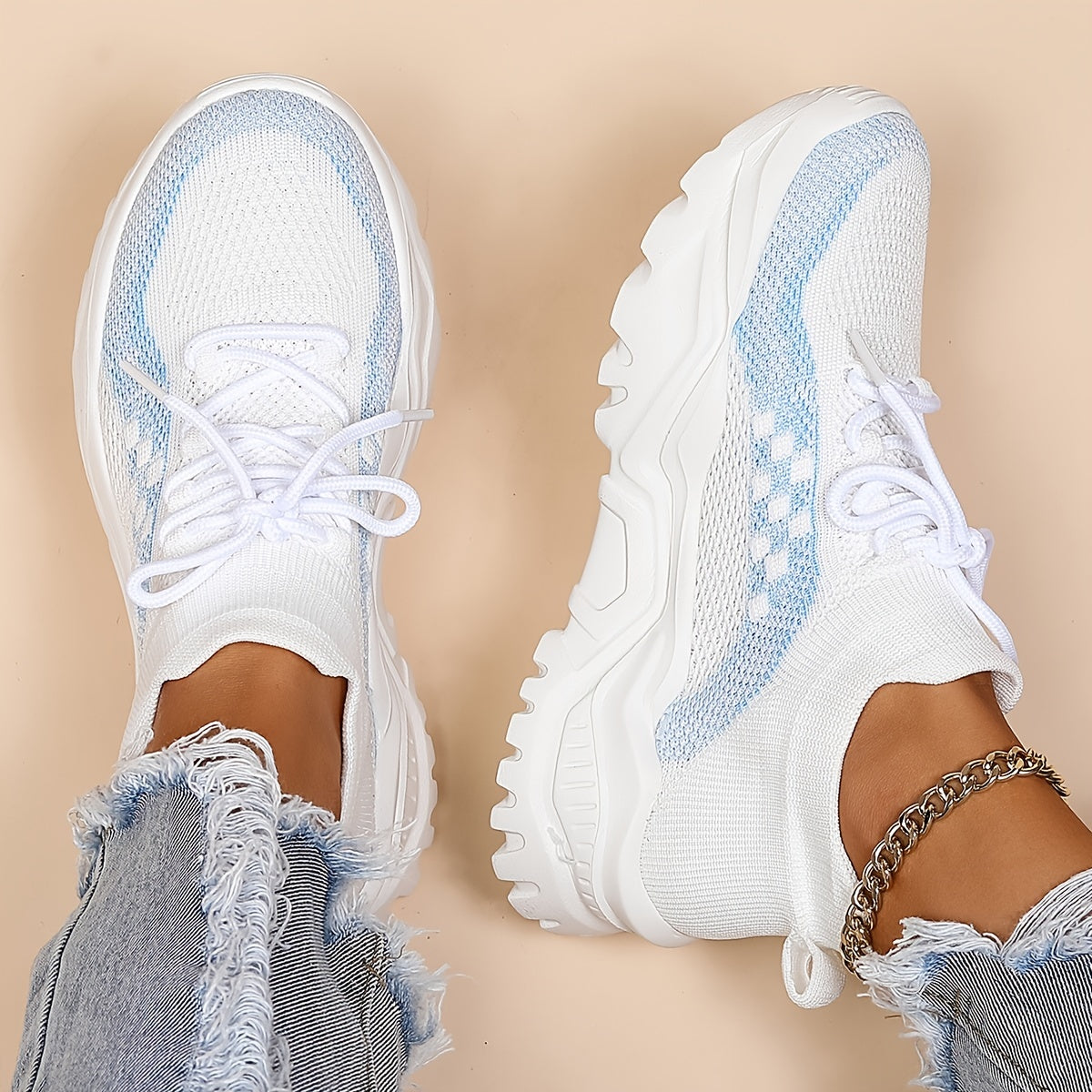 Women's Platform Sock Sneakers Lace Up Knitted Low Top Running Shoes