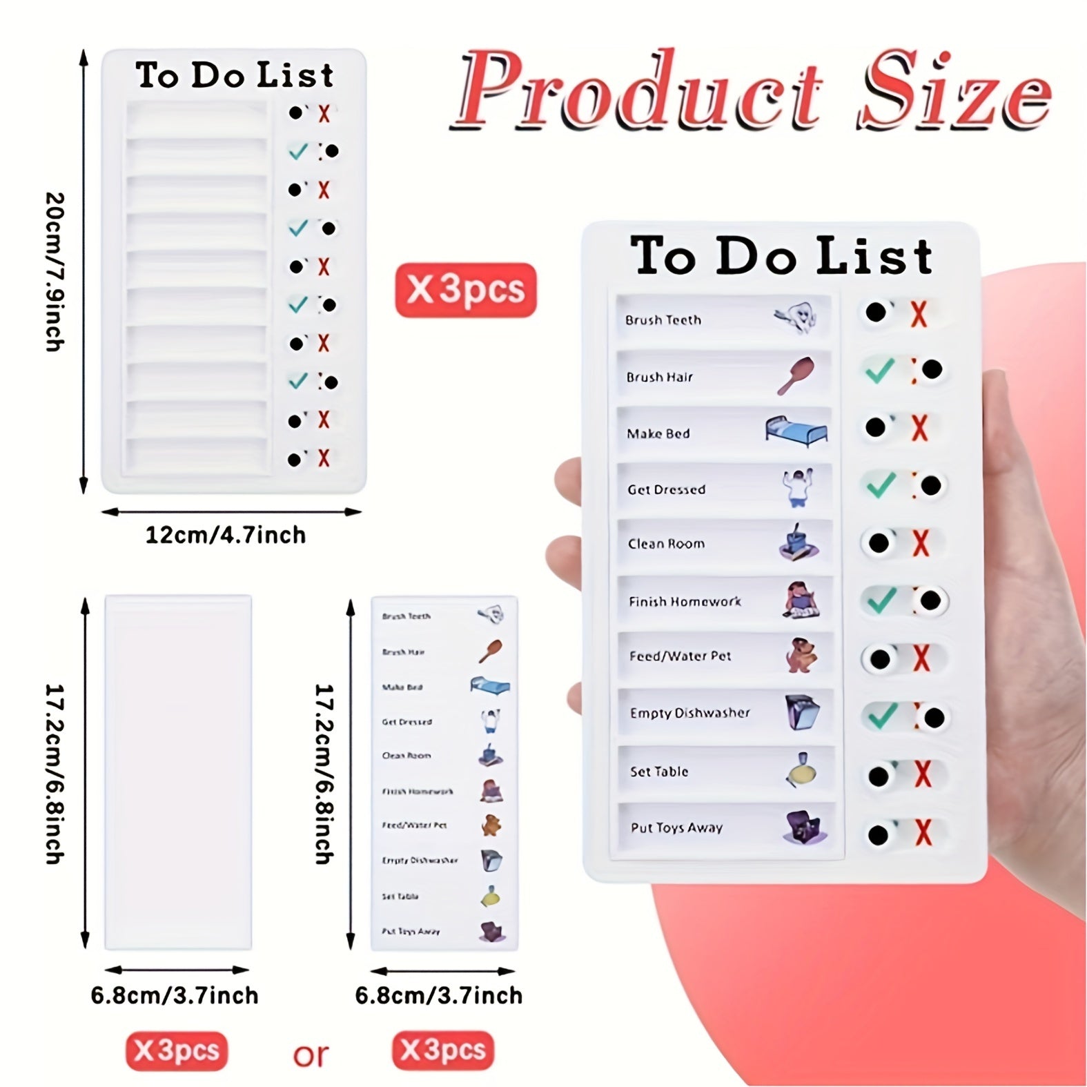 3pcs To Do List Checklist Board Daily Schedule For Students - Reusable Plastic