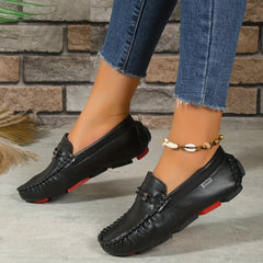 Women's Solid Flat Loafers Slip On Low Round Toe Soft Sole Lightweight Shoes