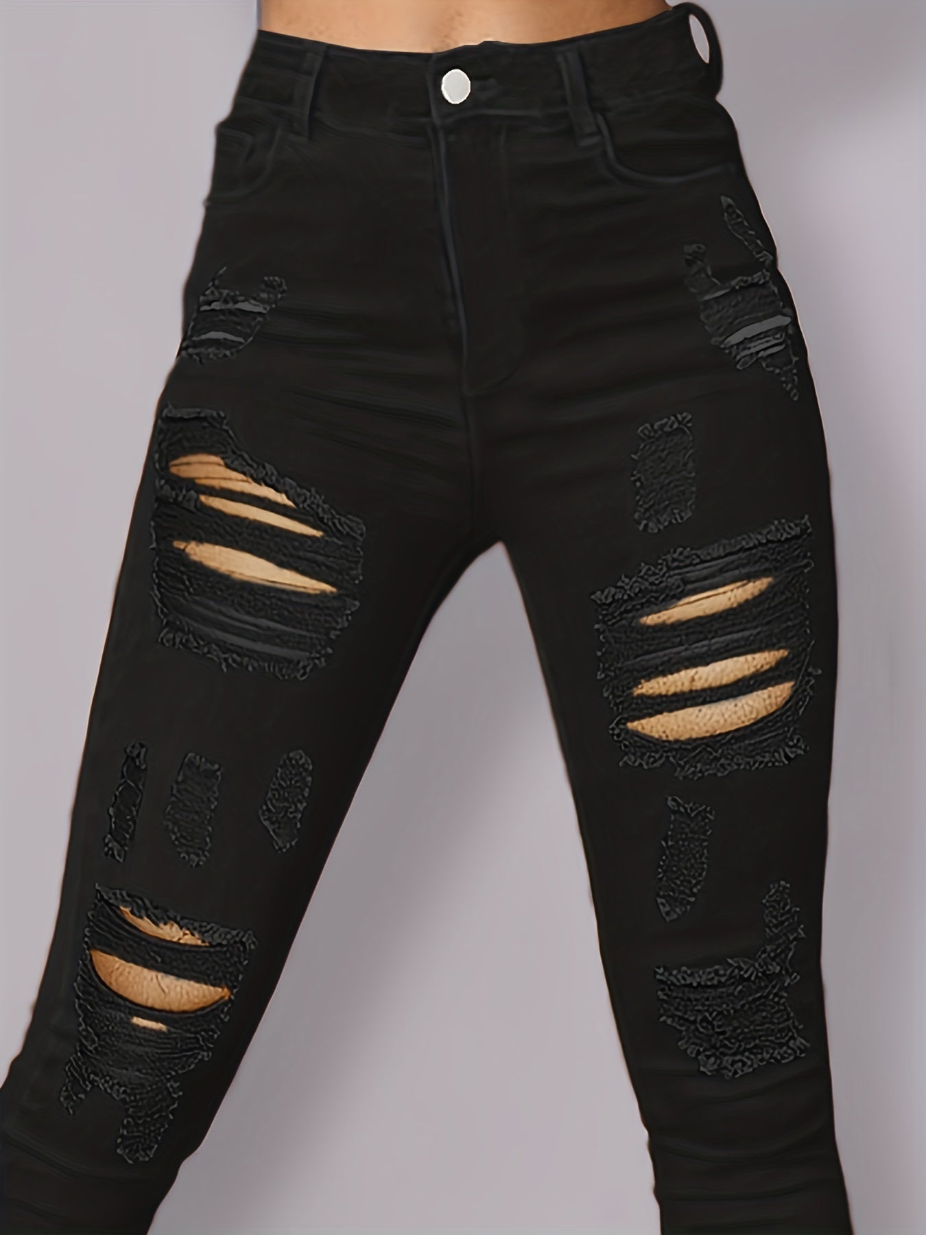 Brown Ripped Skinny Jeans Distressed Stretchy Denim Pants Women's Clothing