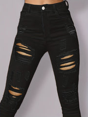 Brown Ripped Skinny Jeans Distressed Stretchy Denim Pants Women's Clothing