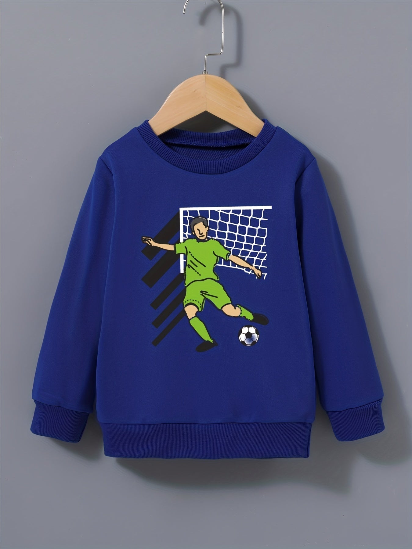 Cartoon Football Player Print Boys Sweatshirt