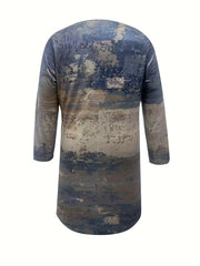 Painting Print Long Sleeve Round Neck Tee Dress