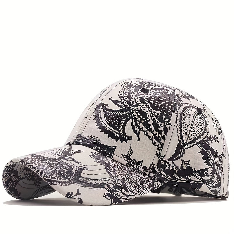 Vintage Print Baseball Cap Cotton Adjustable Sunscreen Sports Hat