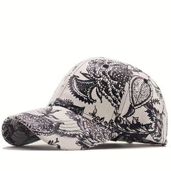 Vintage Print Baseball Cap Cotton Adjustable Sunscreen Sports Hat