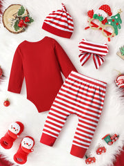 Baby Girls Christmas Outfit Long Sleeve Romper & Striped Pant Set
