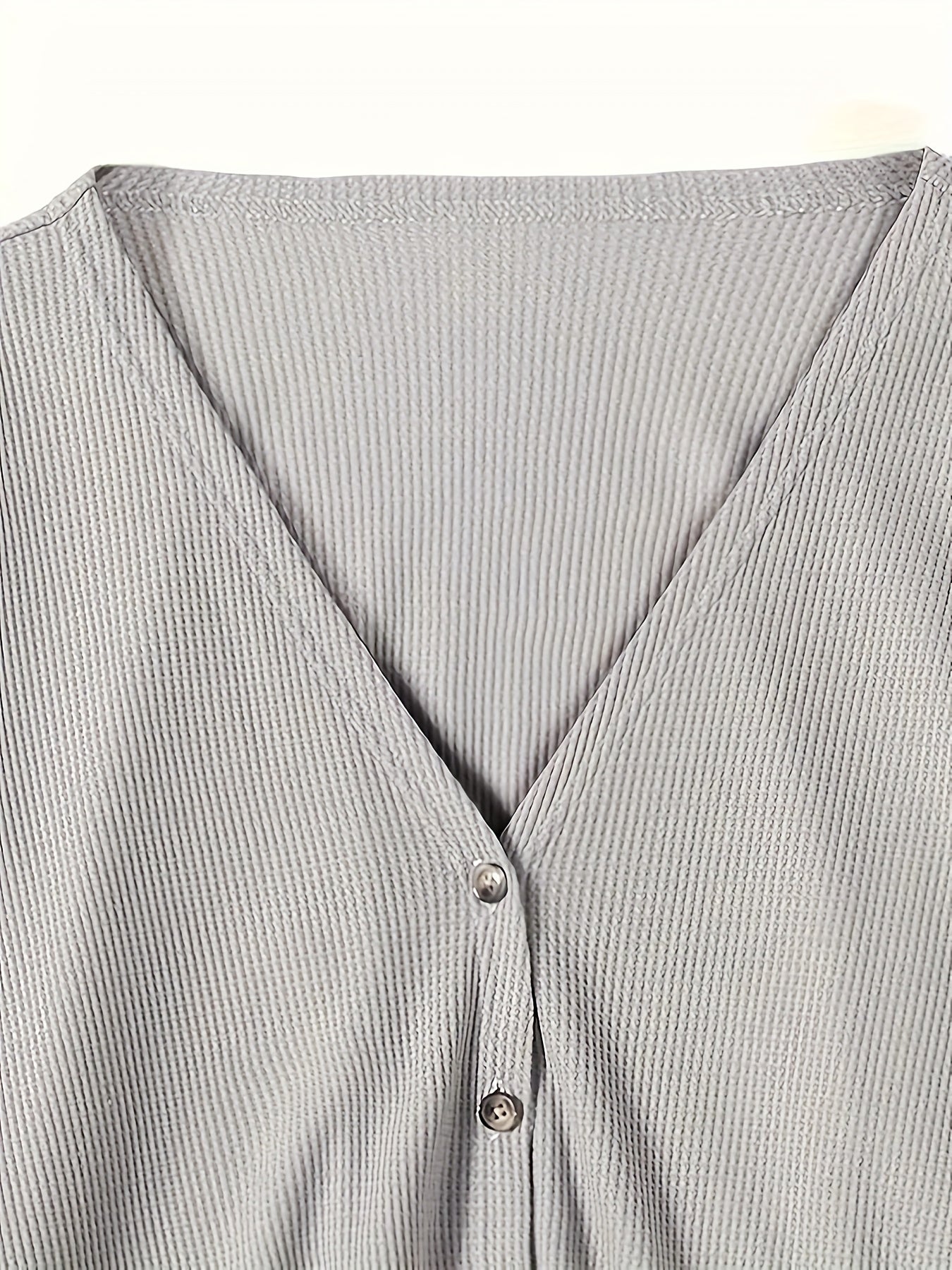 Solid Waffle Knit Long Sleeve Button Up Cardigan