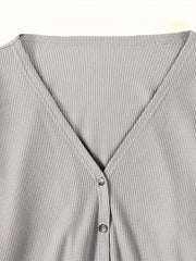 Solid Waffle Knit Long Sleeve Button Up Cardigan