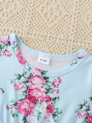 Baby Girls Floral Dress Short Sleeves Round Neck Dress