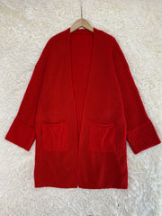 Solid Long Sleeve Open Front Cardigan With Pockets