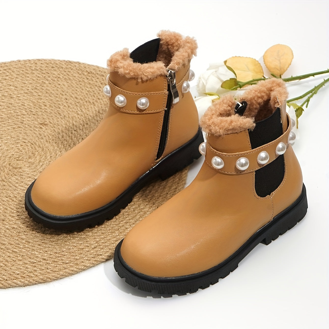 Girls' Fleece Zipper Boots - Warm & Non Slip