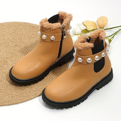 Girls' Fleece Zipper Boots - Warm & Non Slip