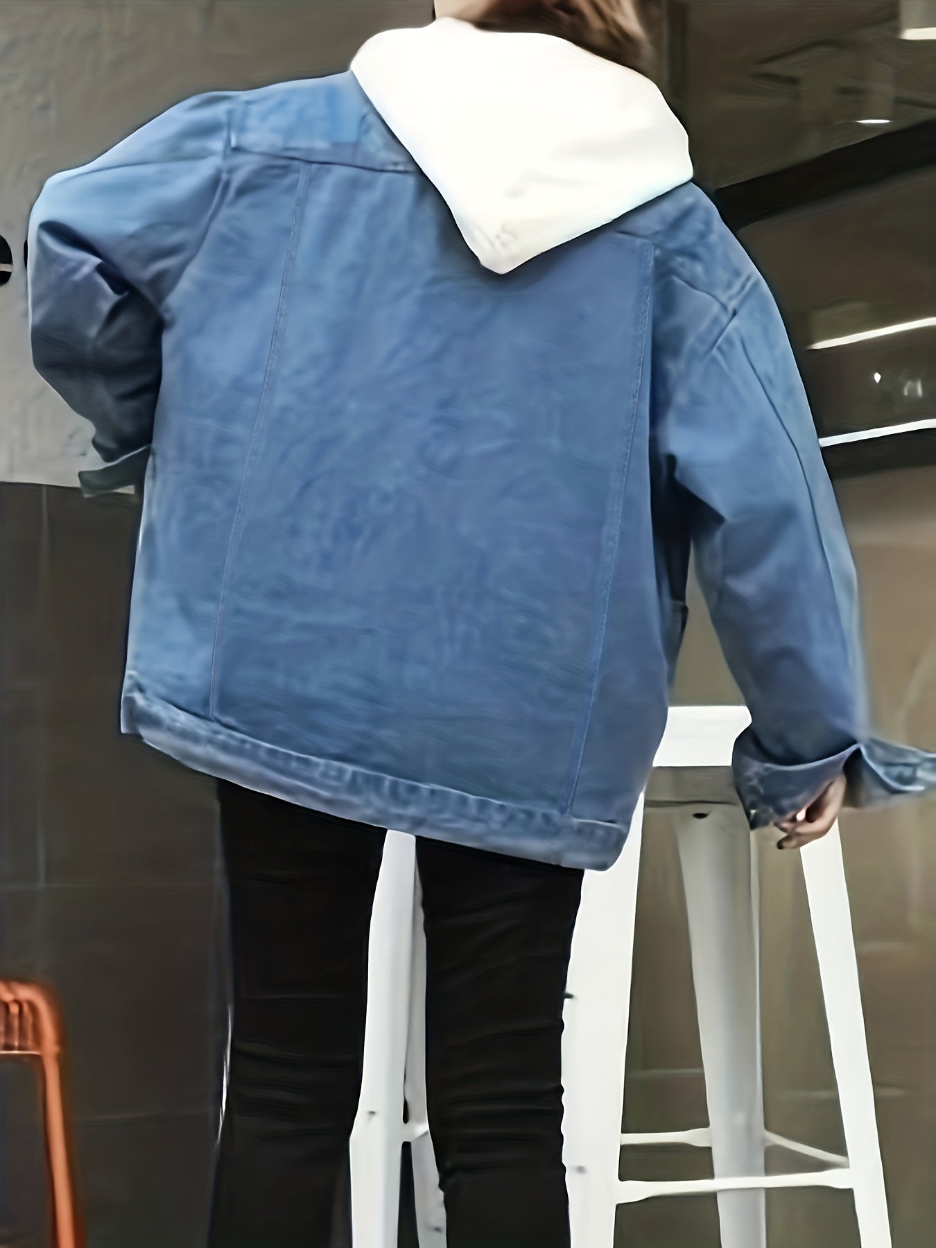Preppy Denim Jacket Women's Plus Button Up Lapel Collar Denim Coat