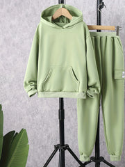 Girl's 2pcs Hoodie & Sweatpants Set Solid Casual Outfits Kids Clothes