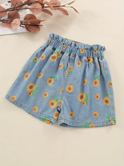 Girls Sunflower Graphic Casual Denim Shorts Kids Summer Clothes